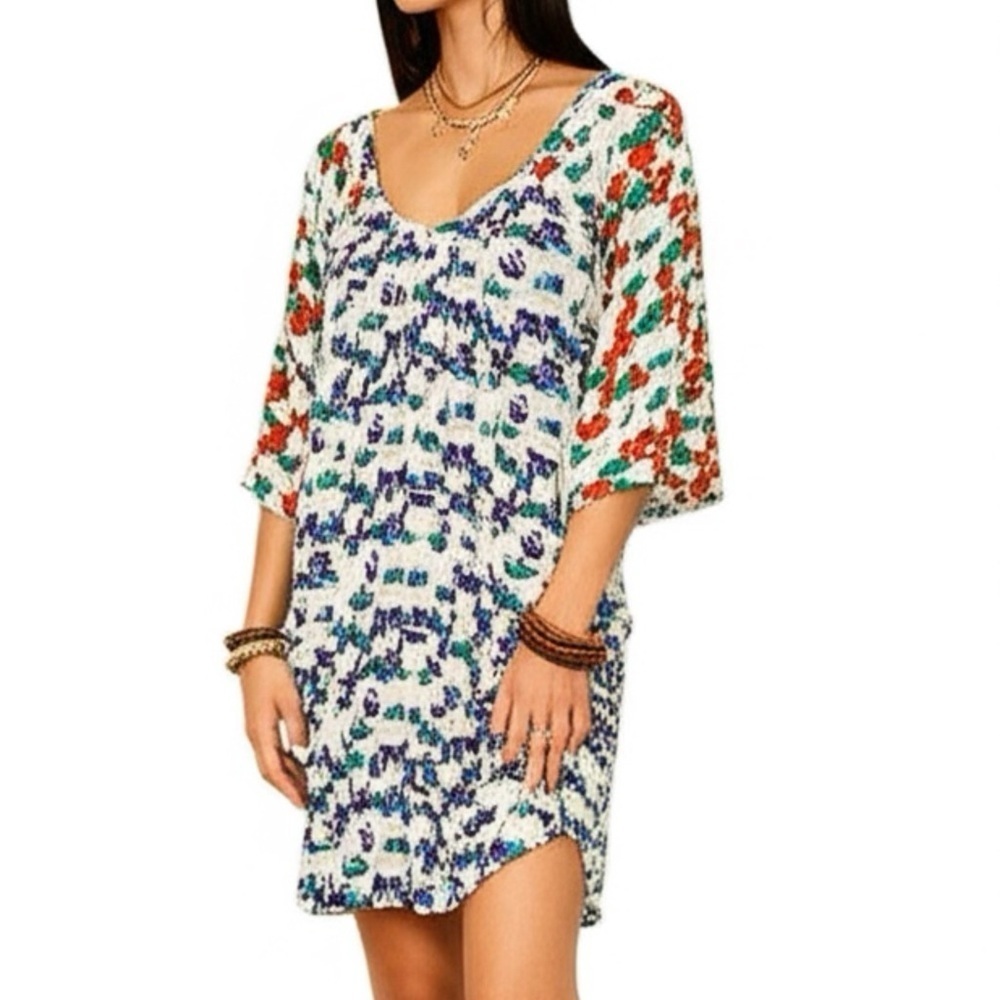 NWT VELZERA Women's Boho Elephant Print Cover up Tunic Top Mini Dress Sz s